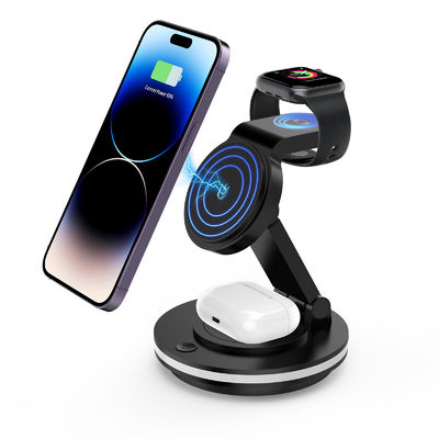 4 in 1 Magnetische drahtlose Ladung Unterstützung Qi-Handys mit bunten Lichtdesign ABS und PC