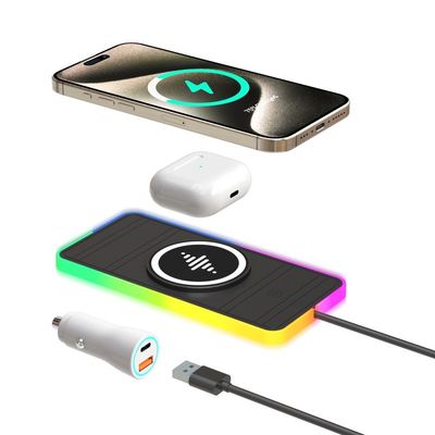 Guter Preis Apple Phone Schwarz kompatibles Auto drahtloses Ladepad mit Stromschutz RGB-Licht Online