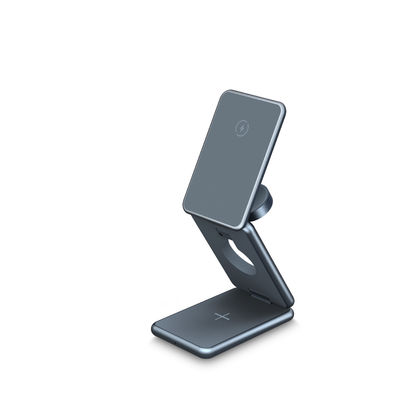 Guter Preis 3 in 1 Aluminium-Legierung Körper Vollmetall Portable Klappbare Magnettelefon Ohrhörer Uhr Wireless-Ladegerät 15w Online