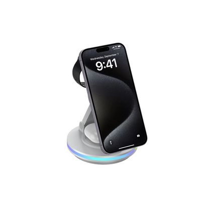 Guter Preis 15W drahtloses Telefon Ladestand mit faltbarem Design 3W Ohrhörer Aufladen Online
