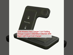 T258 Wireless Fast Charger 5-in1 Klappladegerät Unterstützung 15W/10W/7.5W/5W mit Nachtlicht Dual Coil-Ladegerät